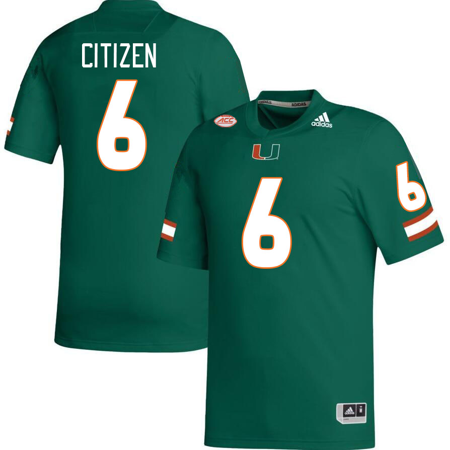 Men #6 TreVonte Citizen Miami Hurricanes College Football Jerseys Stitched-Green